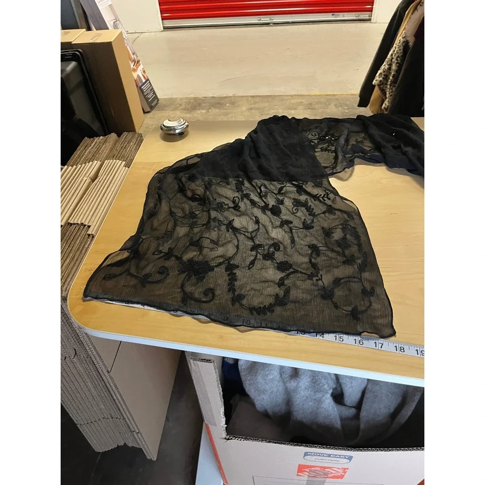 Womens Sheer Scarf Black Floral Embroidered Y2K Whimsigoth Dark Fairy Grunge